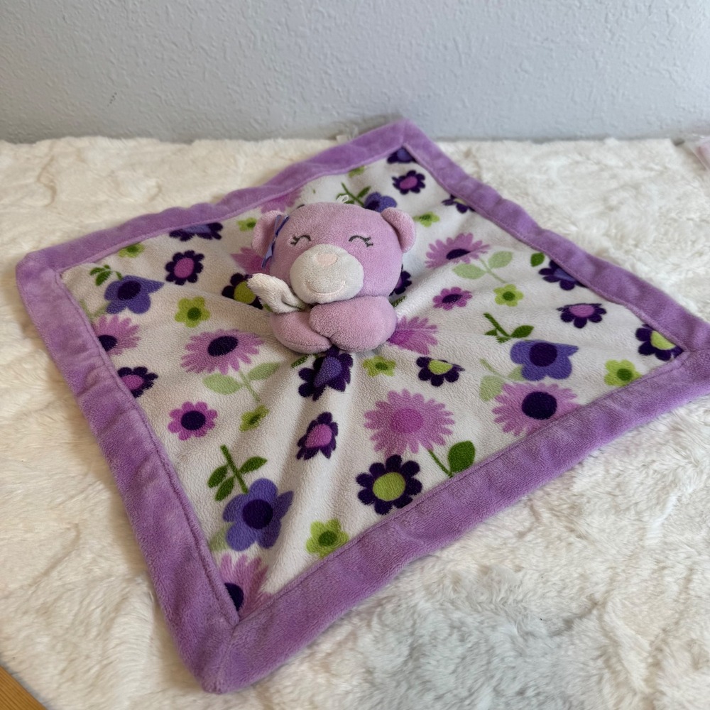 Carters Purple Bear Floral Security Blanket Lovey Plush Flower 2012 14x14